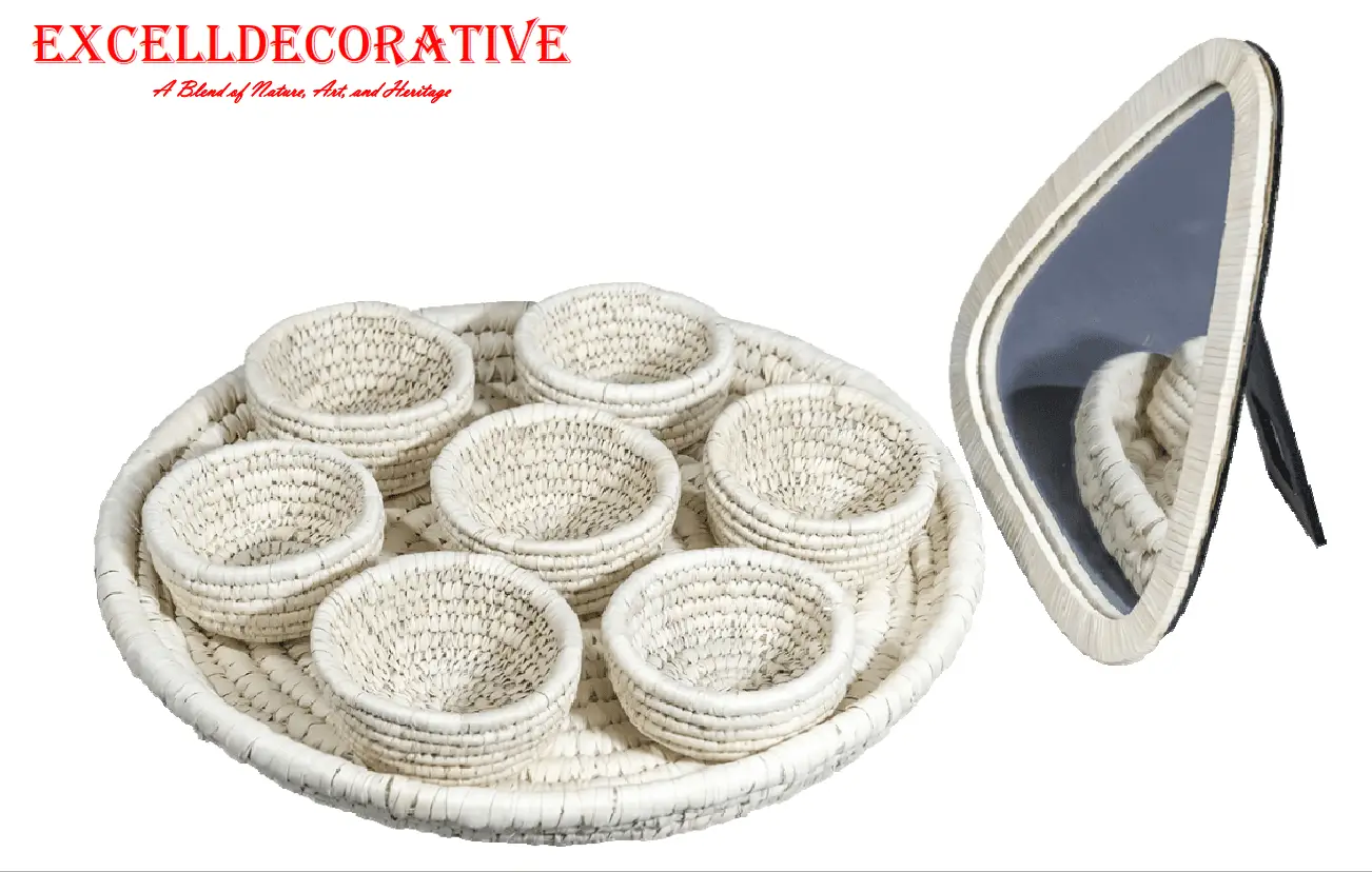 Rock Mirror & 7 Handmade Woven Set – H-2585